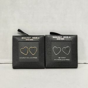 Secret Box Gold Dipped (White&Yellow) Heart Wire Stud ER NIB .5"x.5"